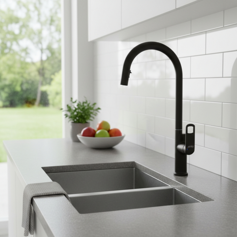 PENTA 1321B  SPİRALLİ EVYE BATARYASI SİYAH – Evye Bataryası