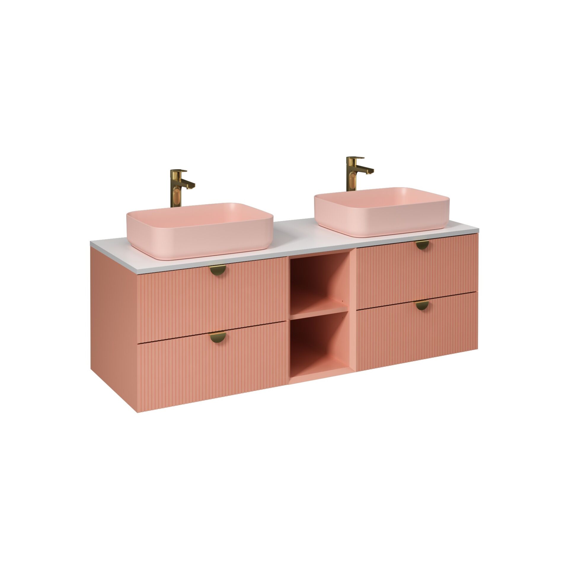 İsvea Infinity Lavabo Dolabı 150Cm(10Nf65050-2S X2 Lavabo Dahil) Koyu Somon – Lavabo Dolapları