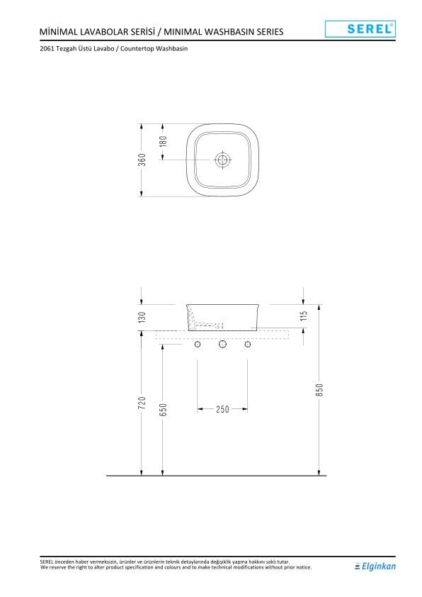 Serel Kare Çanak Lavabo (36X36) 2061DXS110H