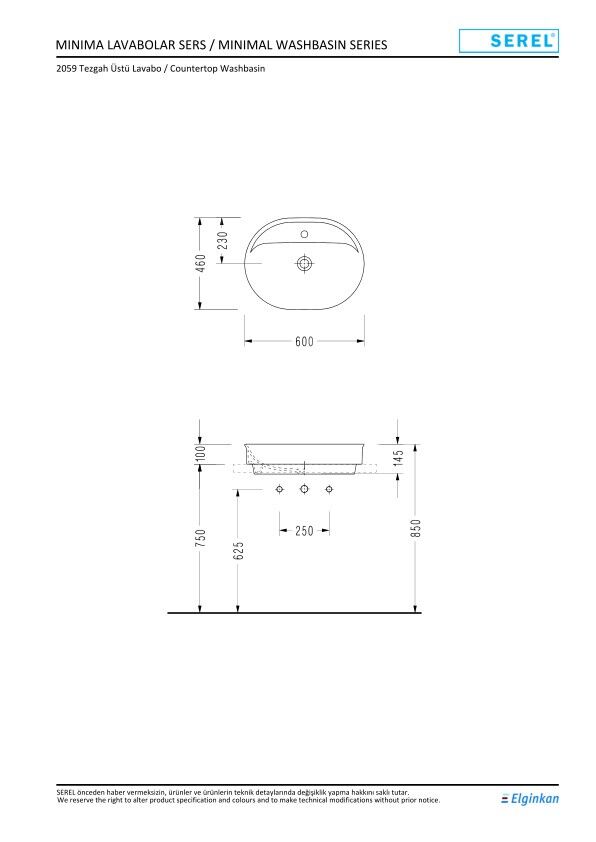 Serel Nıta Yuvarlak Batarya Delikli Lavabo (46X60) 2079TXS110H