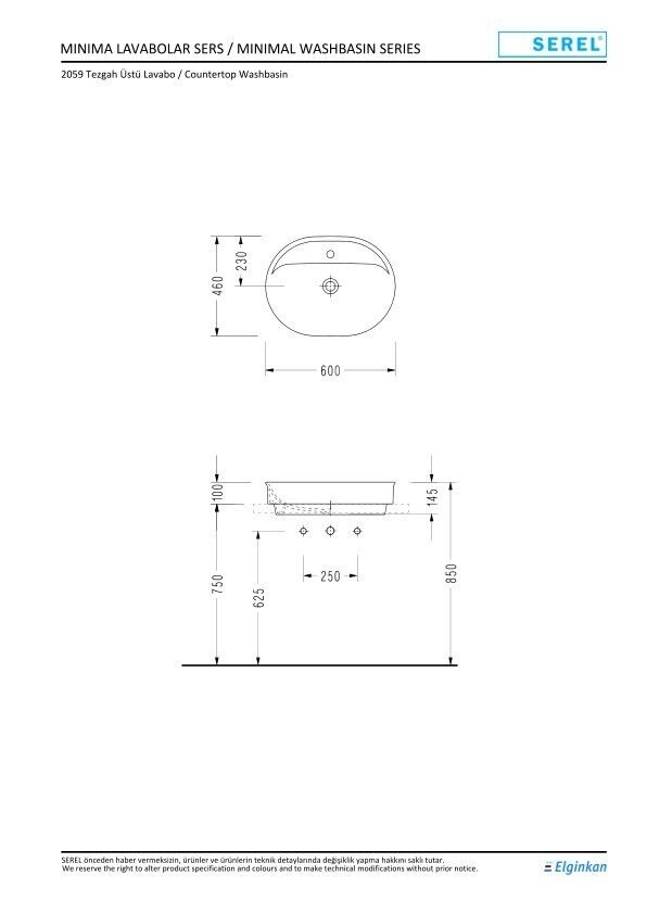 Serel Nıta Yuvarlak Batarya Delikli Lavabo (46X60) 2079TXS110H
