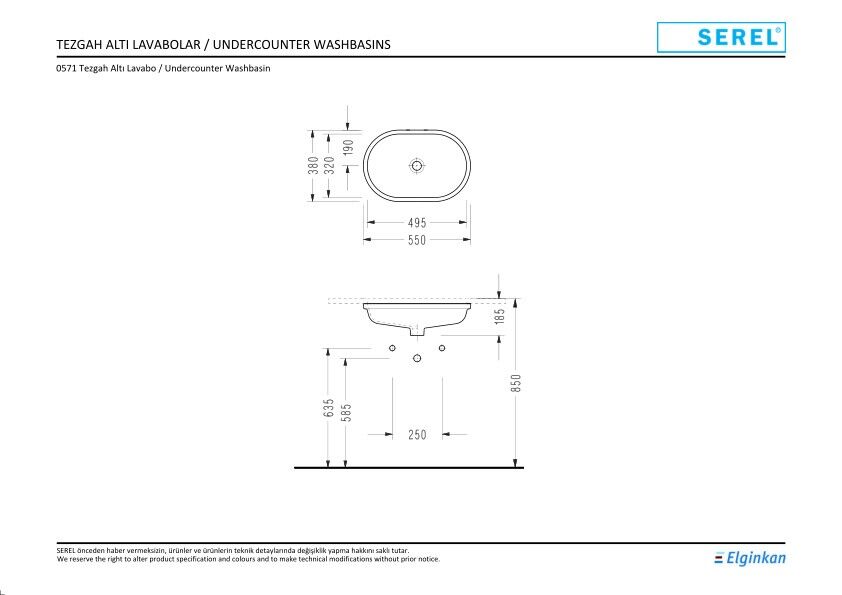 Serel Luna Tezgah Altı Oval Lavabo (38X55) 0571DSS110H