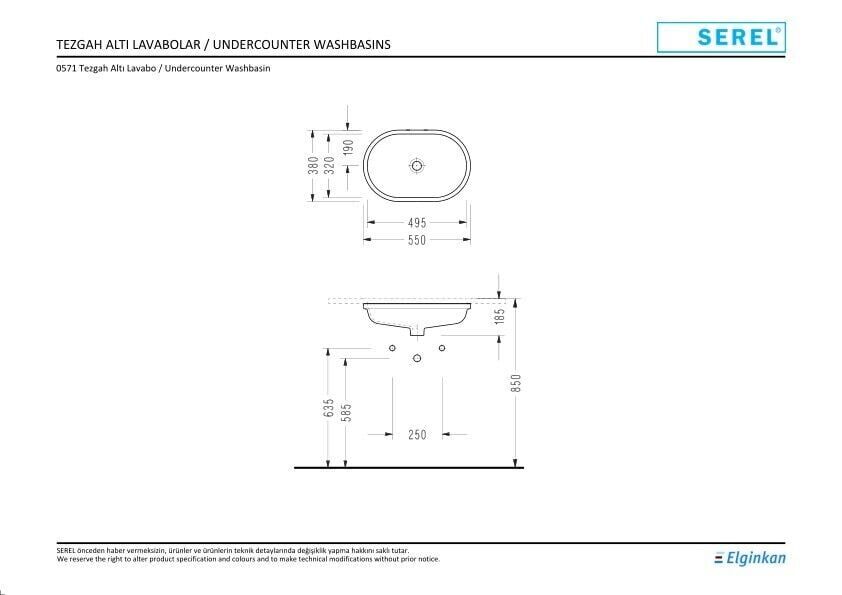 Serel Luna Tezgah Altı Oval Lavabo (38X55) 0571DSS110H – Tezgah Üstü Lavabolar