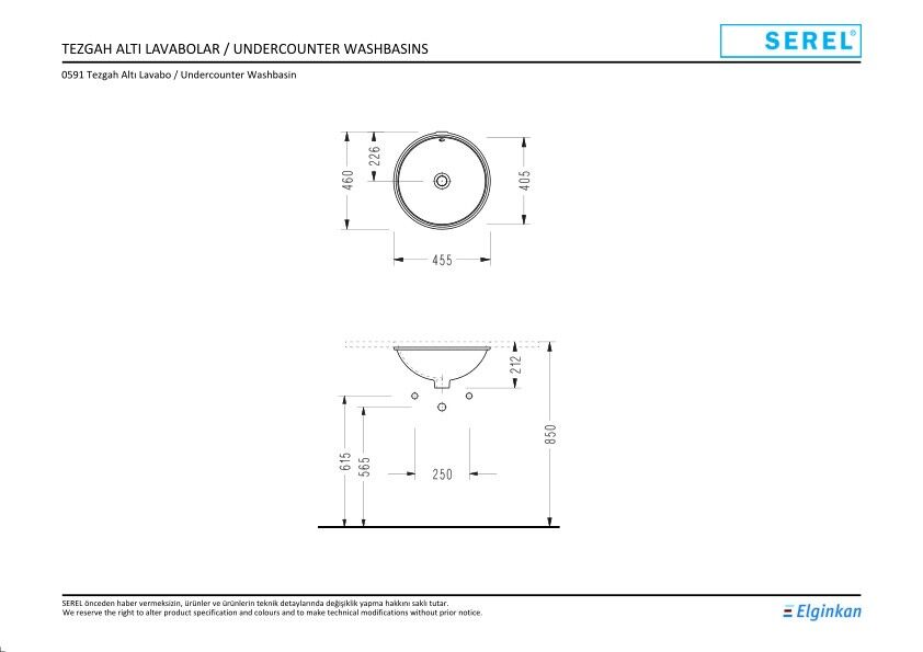 Serel Smart Tezgah Altı Daıresel Lavabo (40,5Ø) 0591DSS110H
