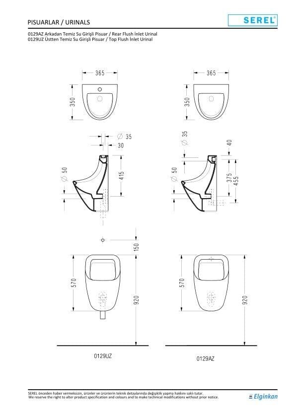 Serel Smart Arkadan Su Girişli Pisuar 0129AZS110H – Pisuvarlar