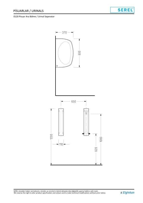 Serel Pisuar Ara Bölme (37X60) 0120STS110H – Seperatörler