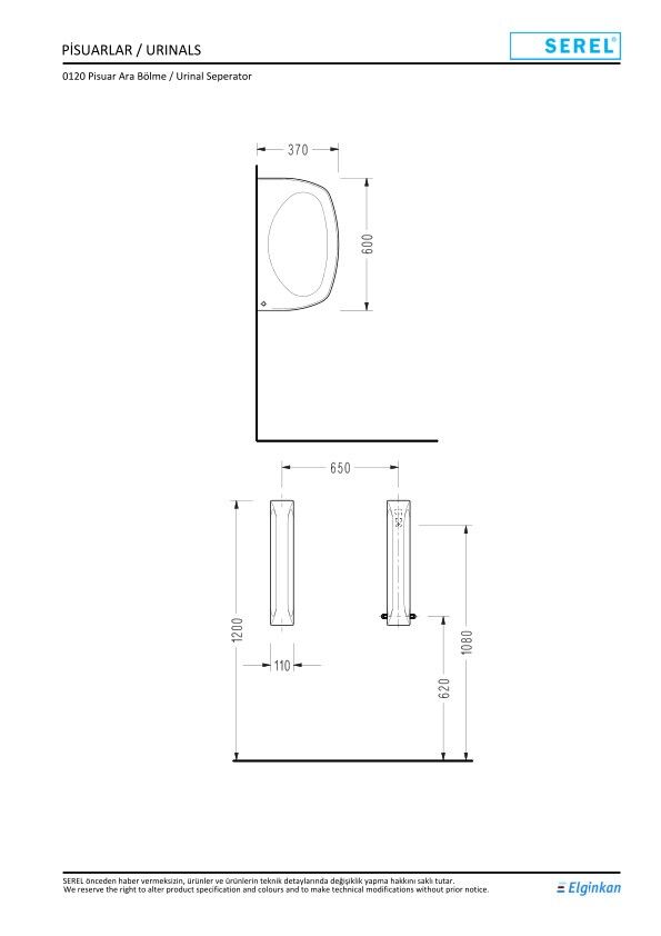 Serel Pisuar Ara Bölme (37X60) 0120STS110H