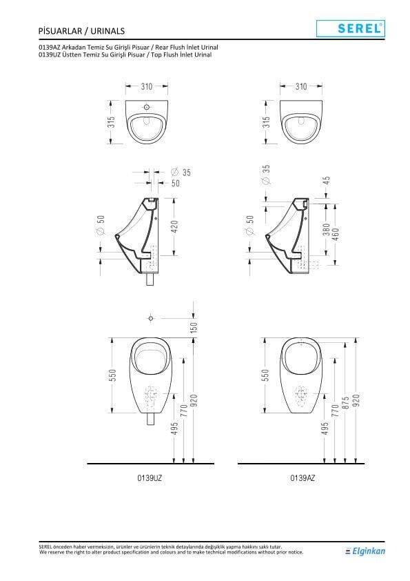 Serel Arkadan Su Girişli Pisuar 0139AZS110H – Pisuvarlar