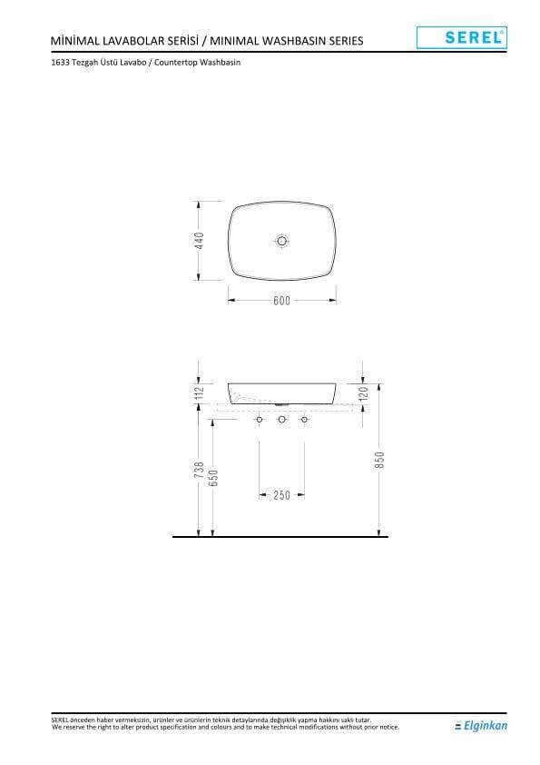 Serel Tezgah Üstü Lavabo (44X60) 1633DXS110H – Tezgah Üstü Lavabolar