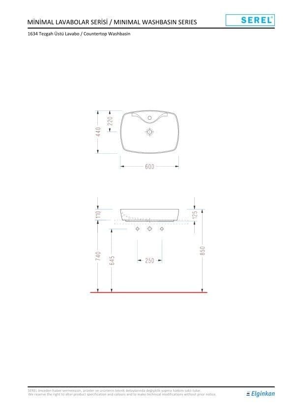 Serel Tezgah Üstü Lavabo (44X60) 1634TXS110H – Tezgah Üstü Lavabolar