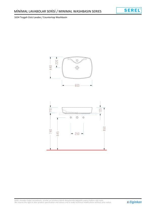 Serel Tezgah Üstü Lavabo (44X60) 1634TXS110H – Tezgah Üstü Lavabolar