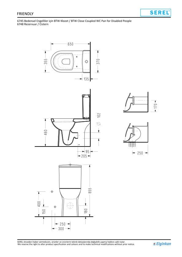 Serel Bedensel Engelli Btw Klozet Set (6745+6748) 6790STS110H + Serel Blaze Slim Yavaş Kapanan Klozet Kapaği 223BLS0002