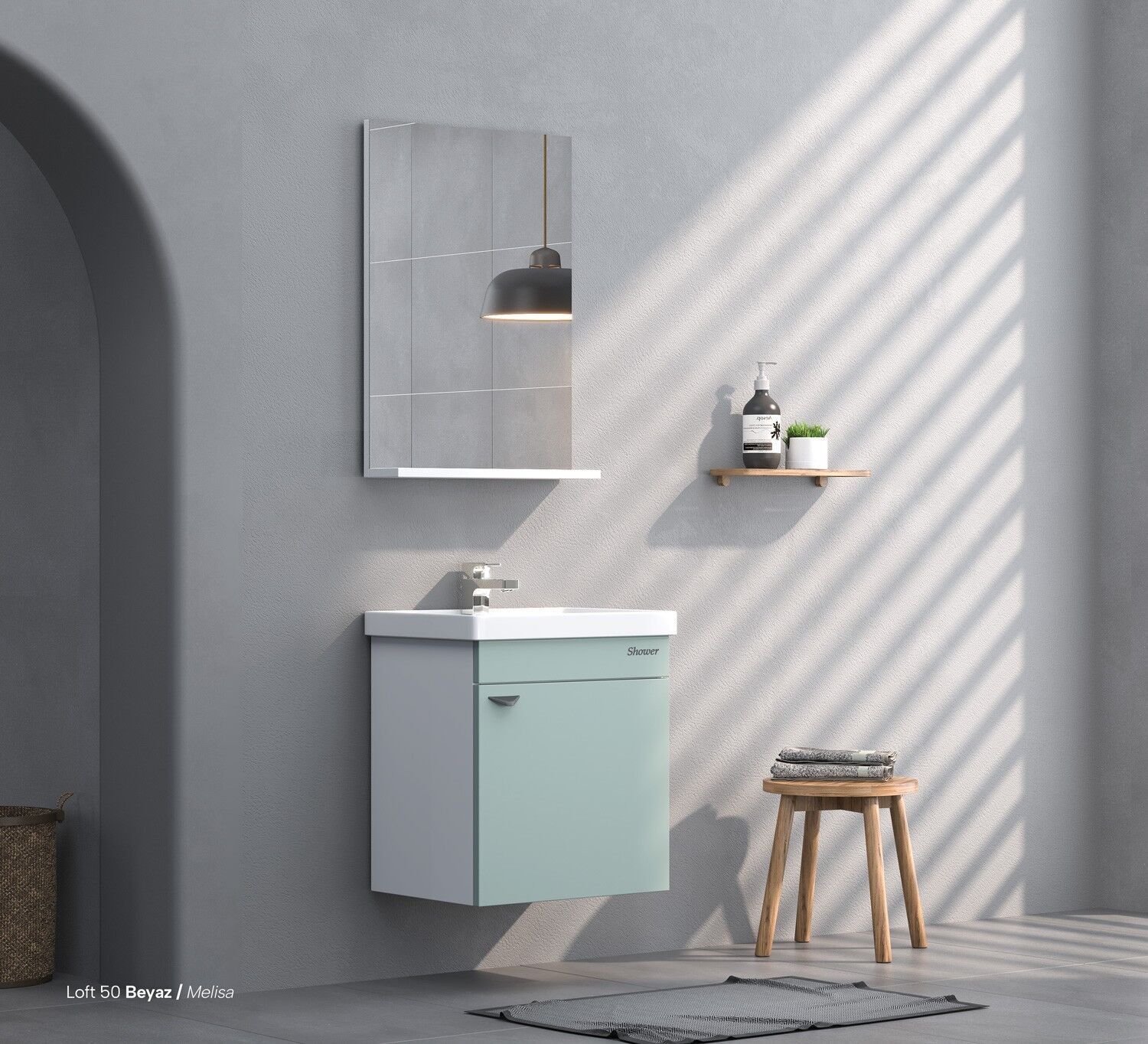 Shower Loft Raflı Ayna – Banyo Mobilyaları